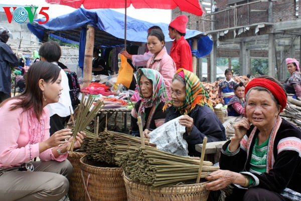 Alegre mercado Dao San en Lai Chau
